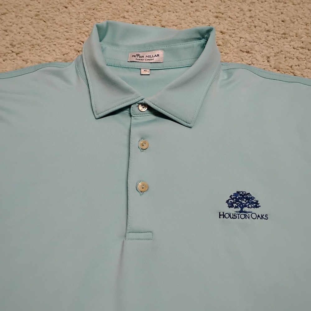 Peter Millar Shirt Mens XL Blue Houston Oaks Logo Summer Comfort Polo Golf Texas